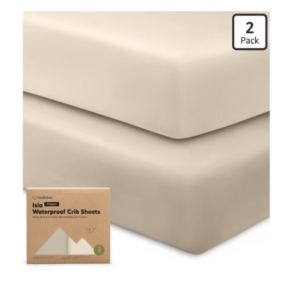 Keababies 2-Pack Isla [Protect+] Waterproof Crib Sheets Ecru NEW
